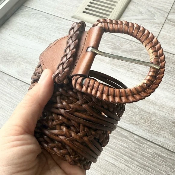 Vintage Handmade Wide Woven Leather Belt - Picture 14 of 15